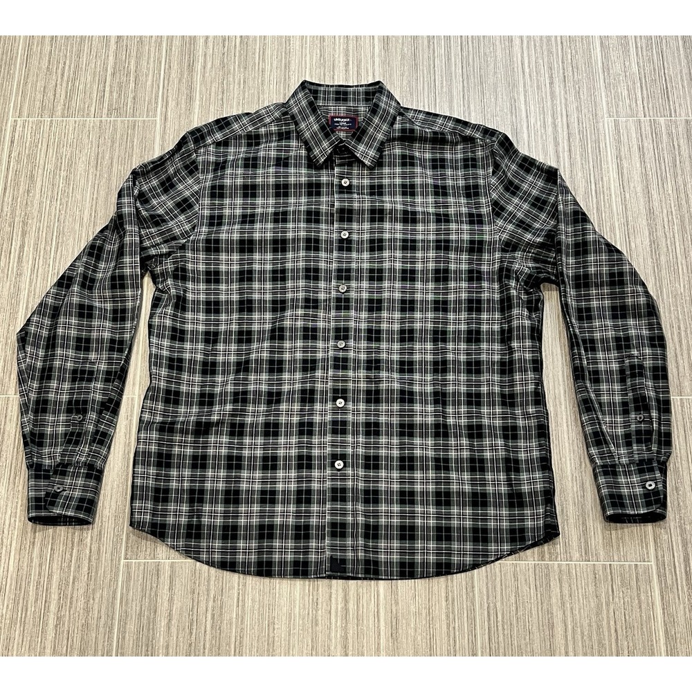Untuckit long sleeve button down shirt flannel plaid gray black mens L Debit WF